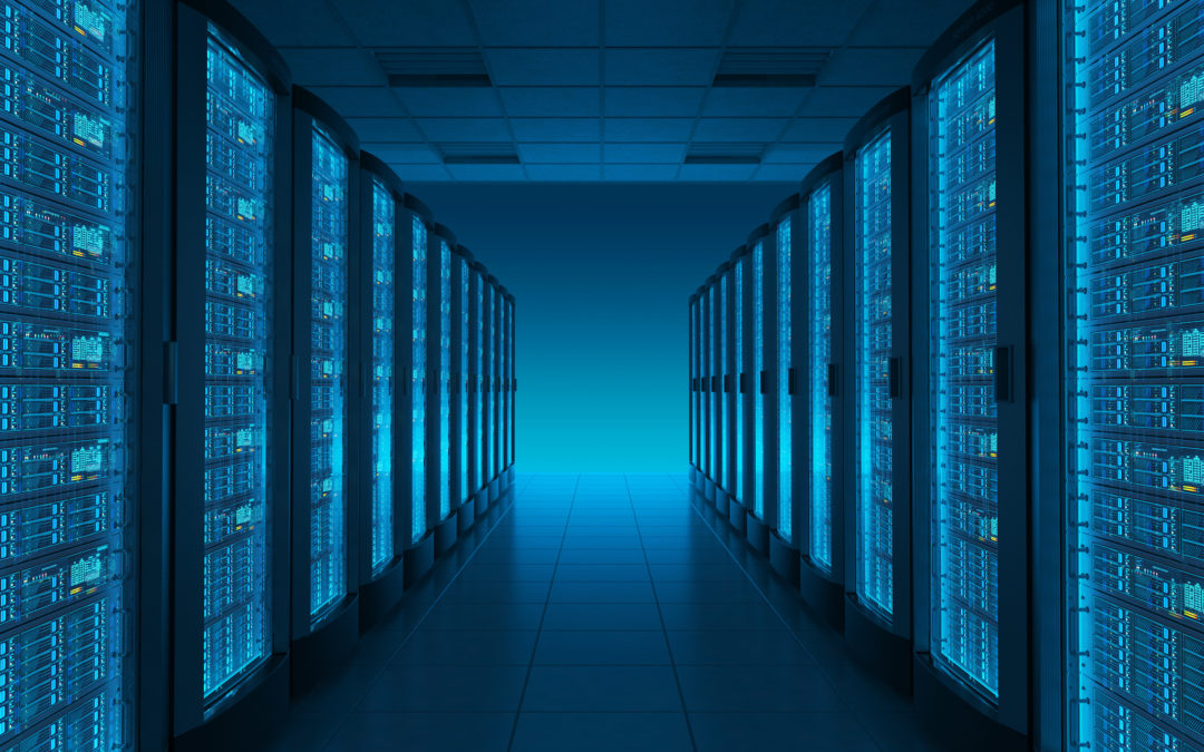 long dark hall of data server room