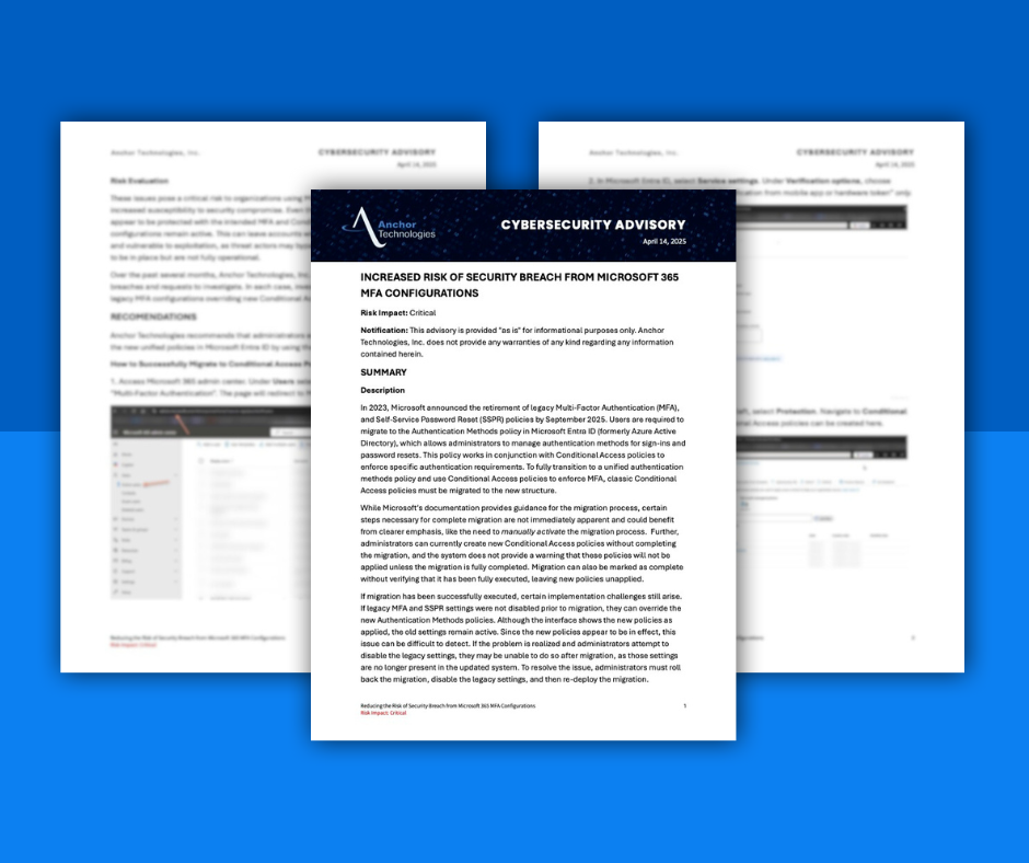 Cybersecurity Advisory—Mockup Cybersecurity Advisory Preview—Risk of Breach from Microsoft 365 MFA Configurations